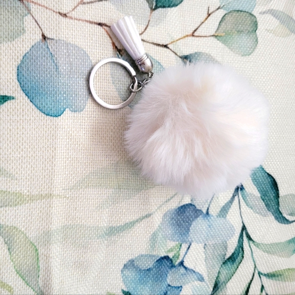 White poof keychain